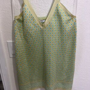 Zara Yellow and Cream Sleeveless Camisole Top